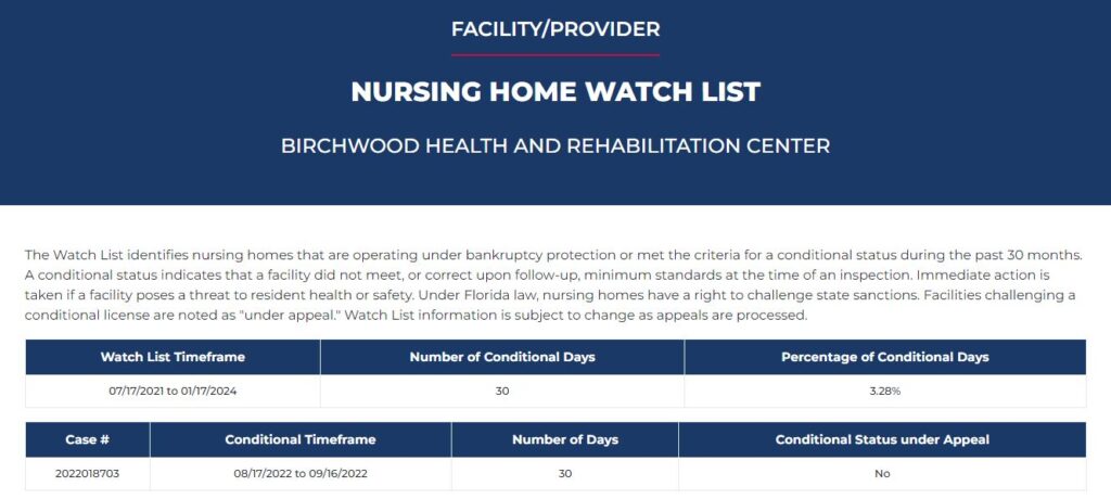 Birchwood Health and Rehab complaints
