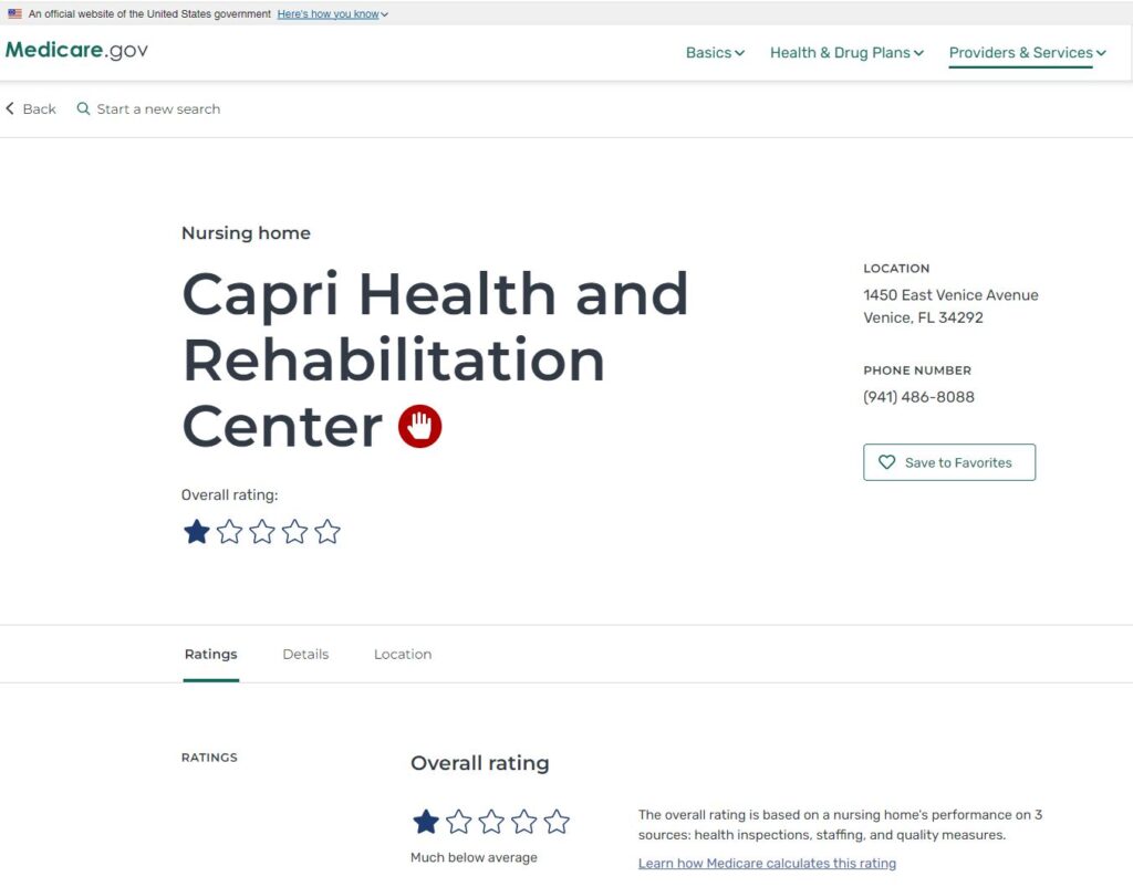 Capri Health and Rehabilitation Center complaints