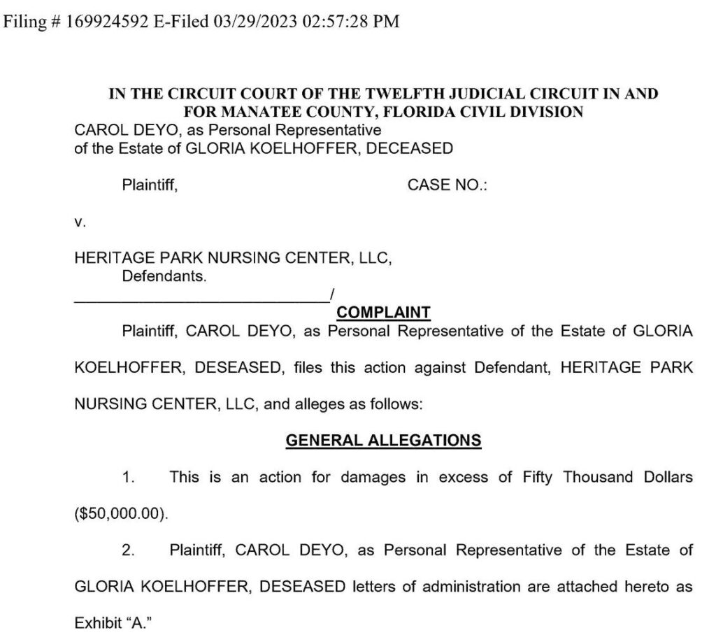 Heritage Park Nursing Center lawsuits