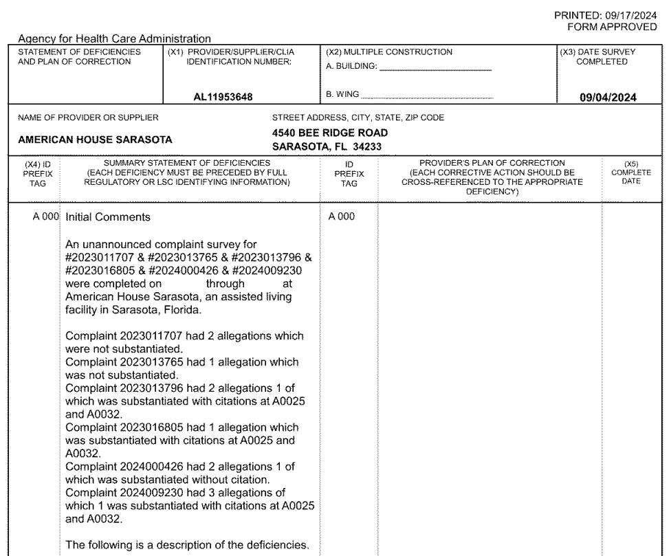 American House Sarasota lawsuits