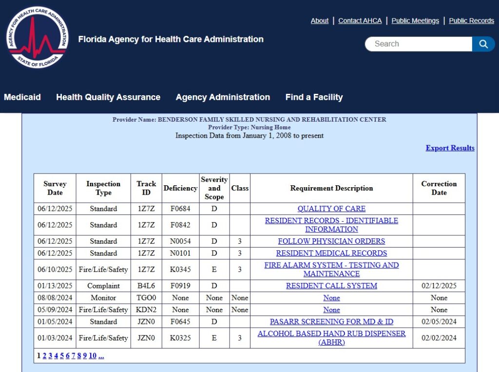 Benderson Family Skilled Nursing and Rehabilitation Center complaints