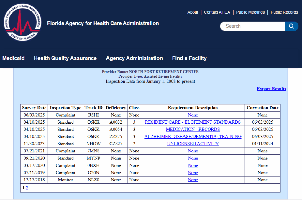 North Port Retirement Center lawsuits and complaints