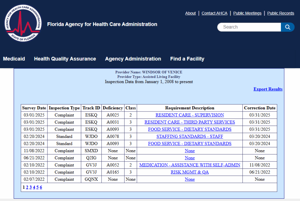 Windsor of Venice complaints investigated detail assisted living abuse